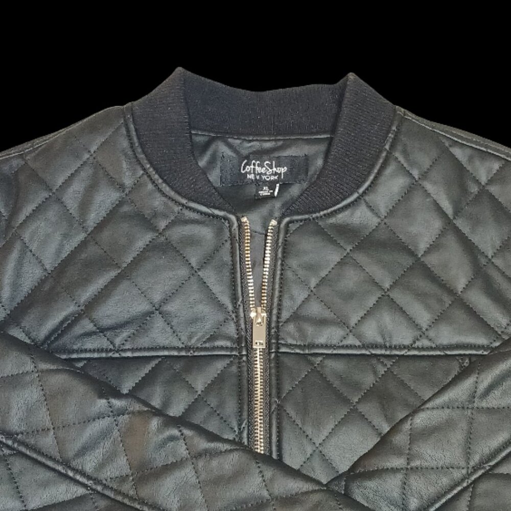 Coffee Shop "New York" Women's Diamond Quilted Faux Leather Bomber Jacket